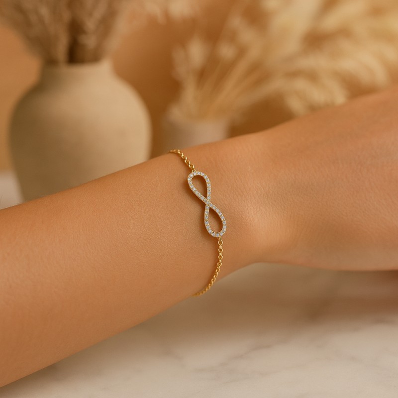 Bracelet souple Carador motif infini plaqué or et oxydes de zirconium