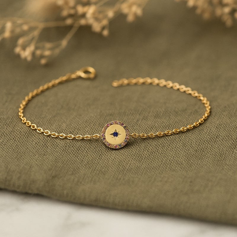 Bracelet fantaisie femme carador en plaqué or pastille avec oxydes de zirconium multicolores