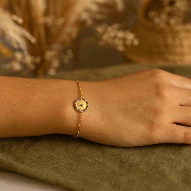 Bracelet fantaisie femme carador en plaqué or pastille avec oxydes de zirconium multicolores