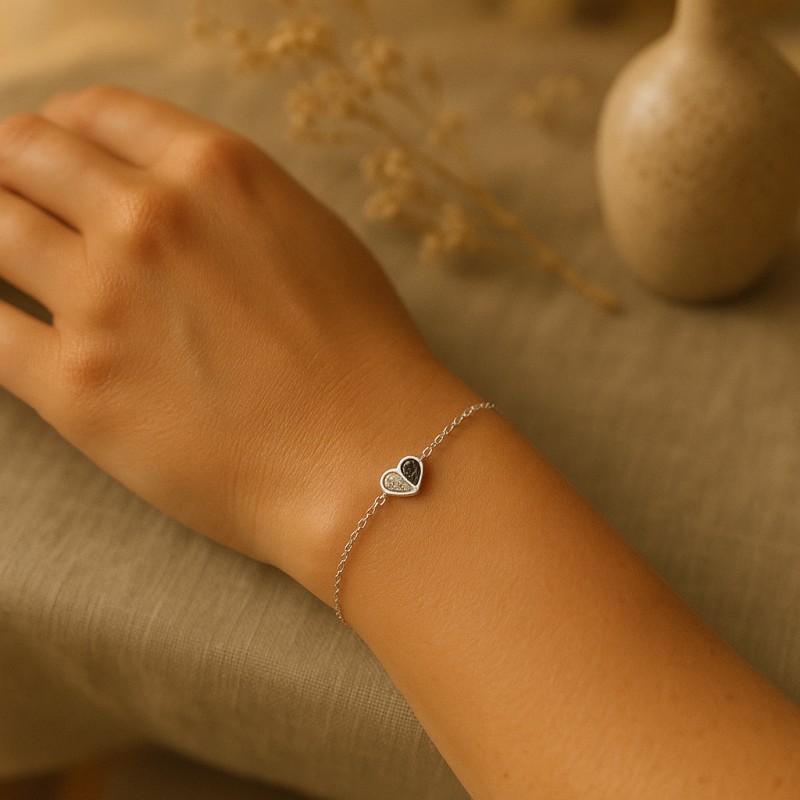 Bracelet en argent motif coeur et oxydes de zirconium bicolore