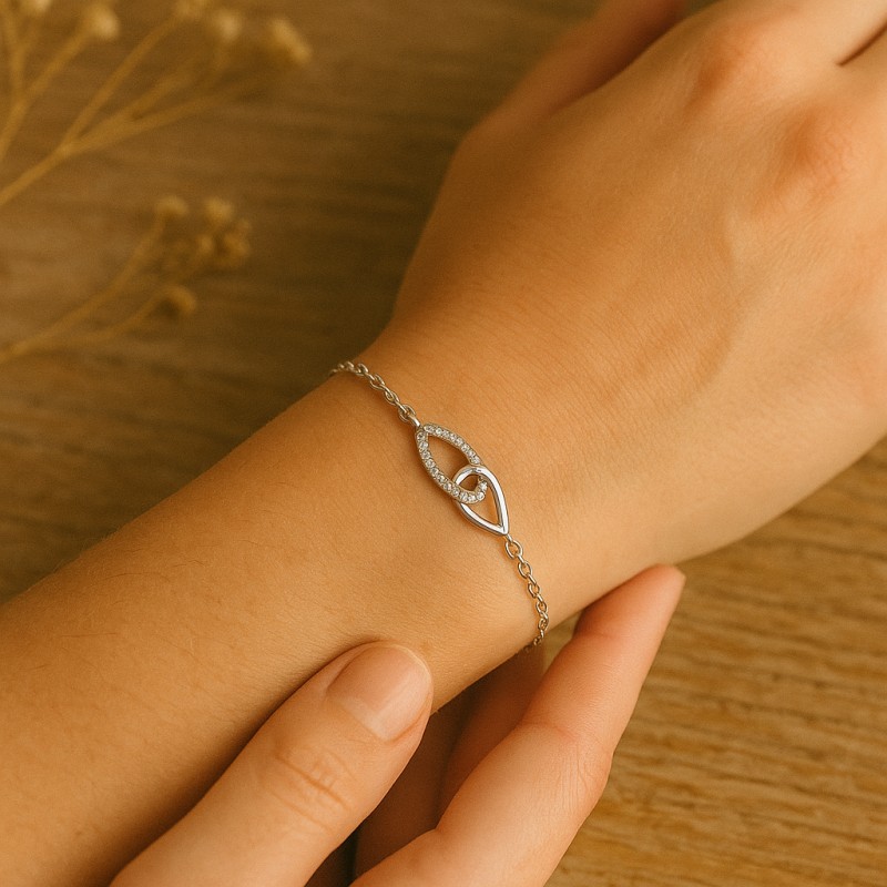 Bracelet en argent et oxyde de zirconuim double goutte