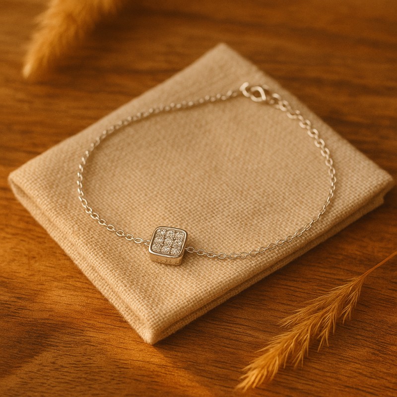 Bracelet femme Carador carré empierré d'oxydes de zirconium argent 925/000