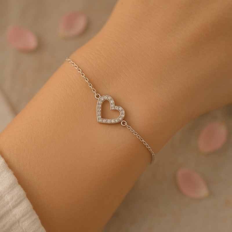 Bracelet Carador Coeur orné d'oxydes de zirconium Argent 925/000