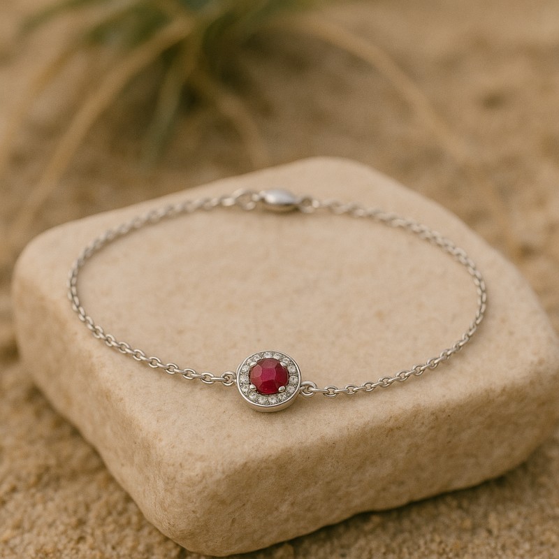 Bracelet Carador Etincelle Argent 925/000e, oxydes de zirconium et verre rouge