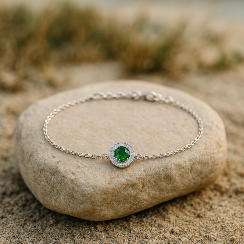 Bracelet Carador Etincelle Argent 925/000e, oxydes de zirconium et verre vert