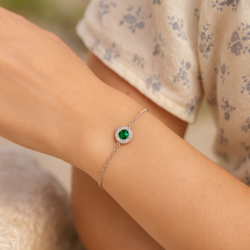 Bracelet Carador Etincelle Argent 925/000e, oxydes de zirconium et verre vert