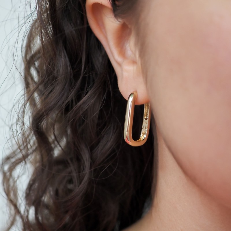 Boucles d'oreilles Créoles Rectangulaire - Carador - Plaqué or - Femme