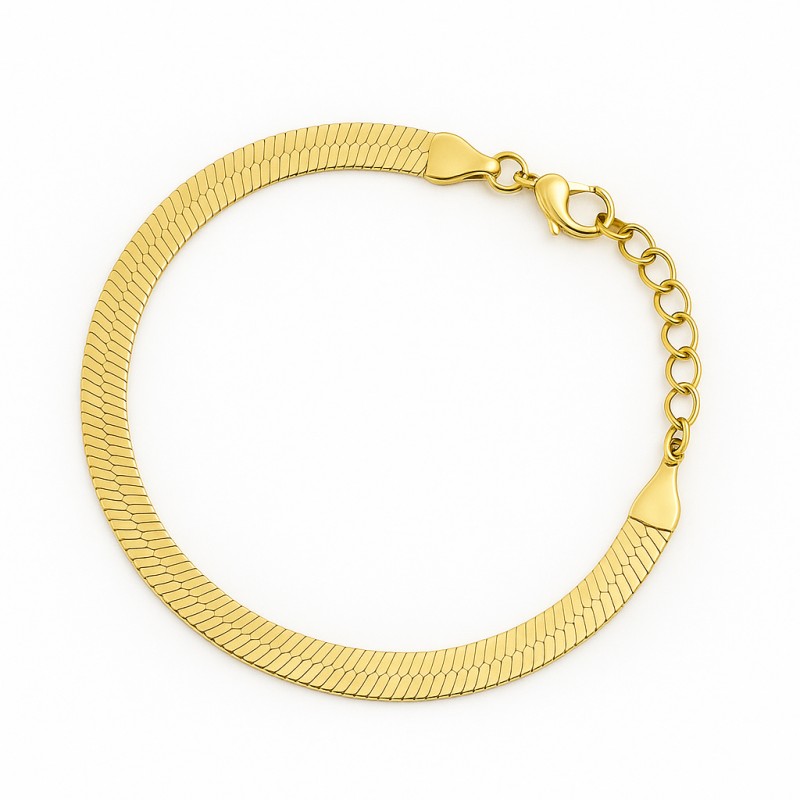 Bracelet de cheville Amporelle Acier doré - Maille plate 5mm