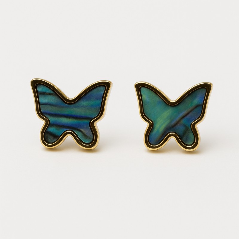 Boucles d'oreilles Papillons Amporelle - Acier doré Pierres Synthétiques