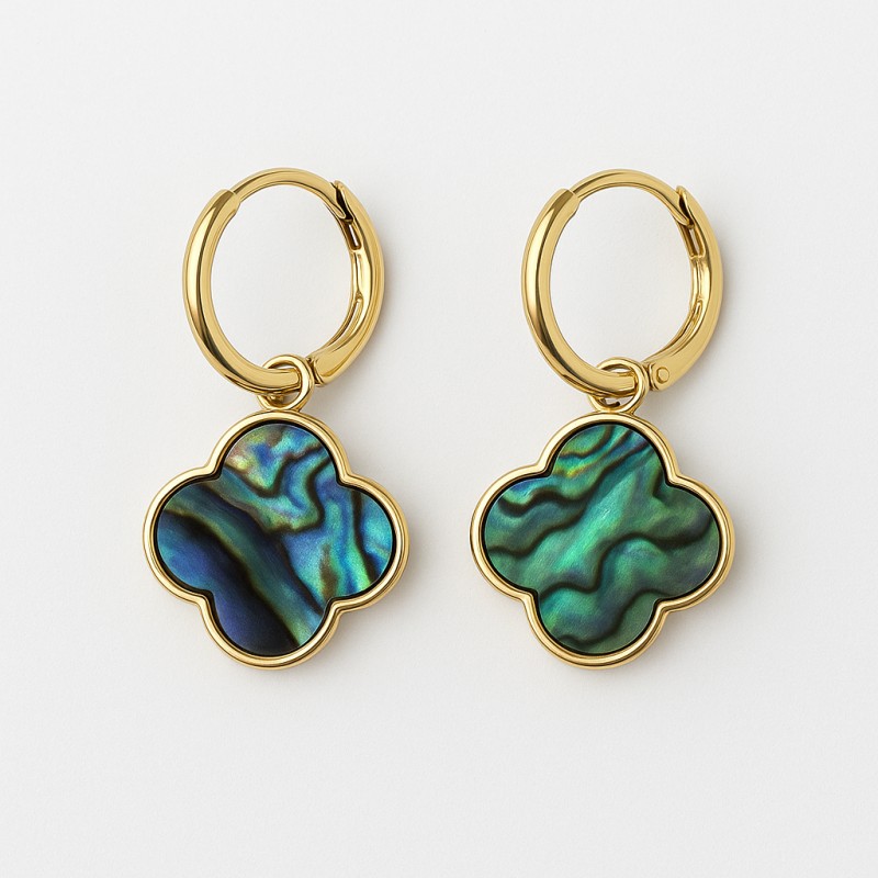 Boucles d'oreilles Trèfles Amporelle - Acier doré Pierres Synthétiques