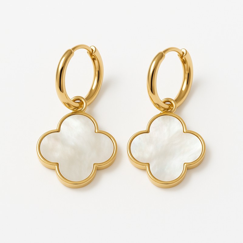 Boucles d'oreilles Trèfles Amporelle - Acier doré Pierres Synthétiques