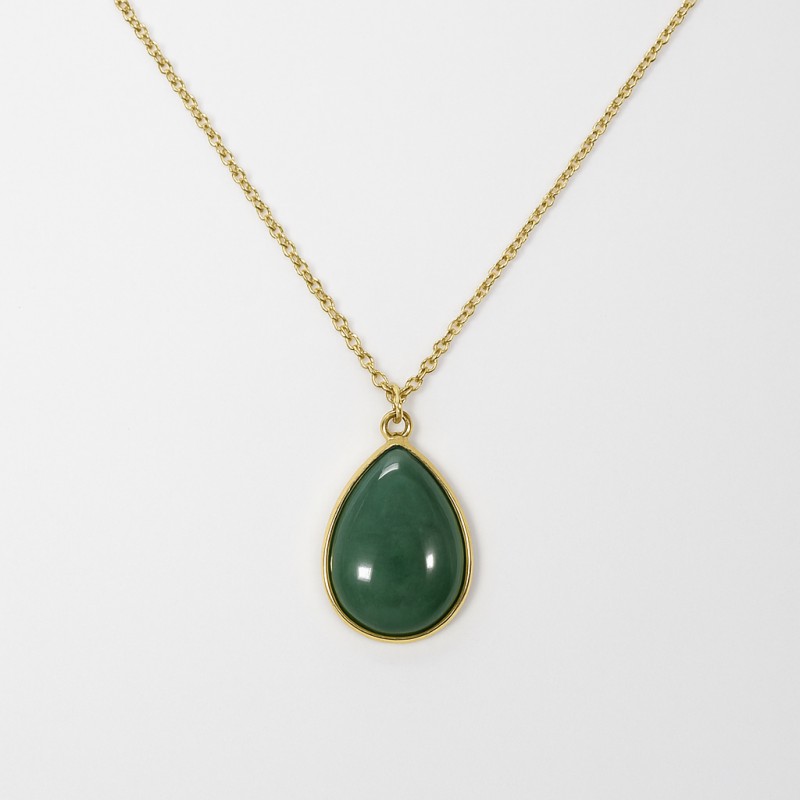 Collier Amporelle Acier doré - Goutte Pierre Synthétique Verte