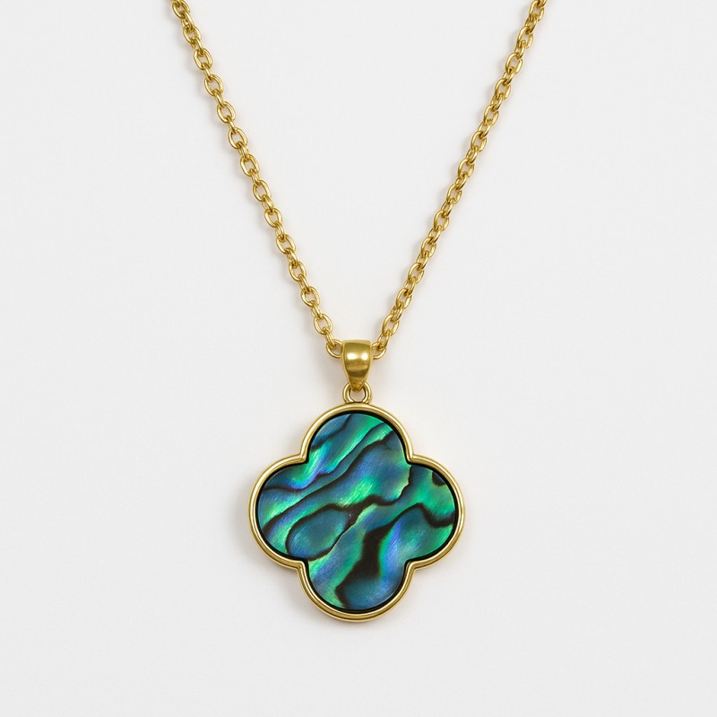 Collier Amporelle Acier doré - Trèfle Pierre Synthétique