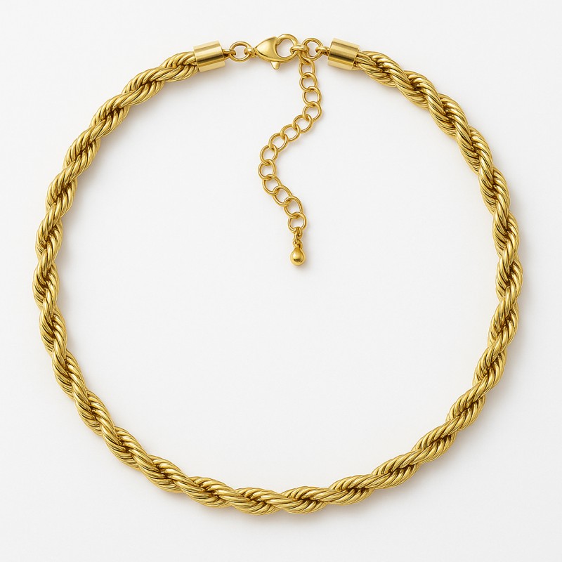 Collier Amporelle Acier doré - Maille torsadée 4mm