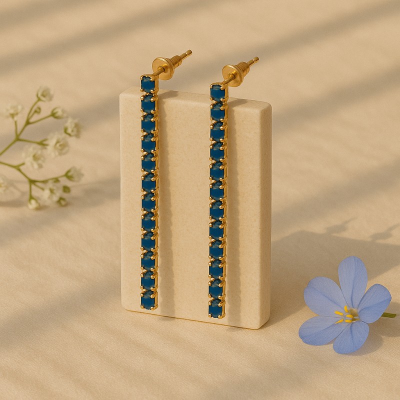 Boucles d'oreilles Amporelle Acier doré - Pierres synthétiques bleus