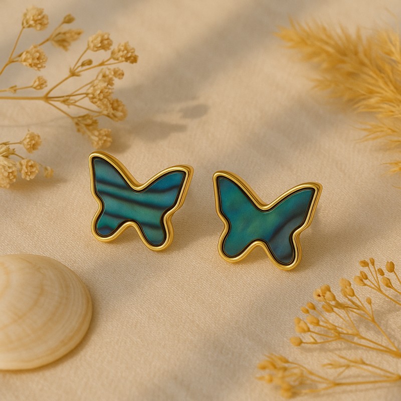 Boucles d'oreilles Papillons Amporelle - Acier doré Pierres Synthétiques