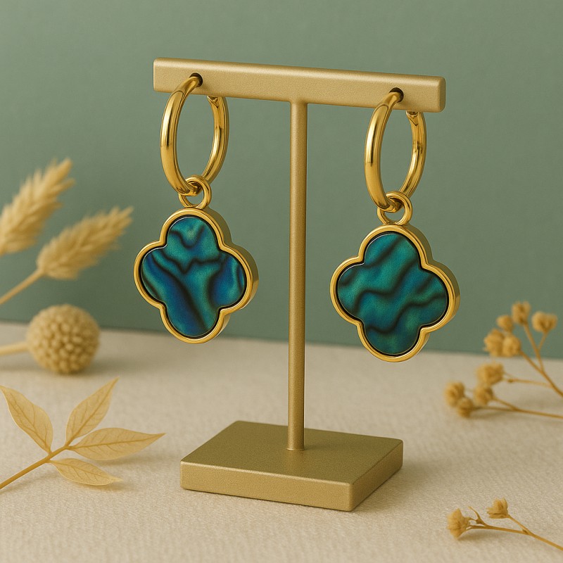 Boucles d'oreilles Trèfles Amporelle - Acier doré Pierres Synthétiques