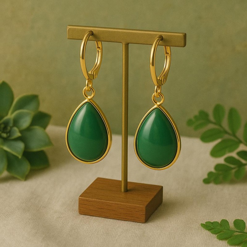 Boucles d'oreilles Gouttes Amporelle - Acier doré Pierres Synthétiques