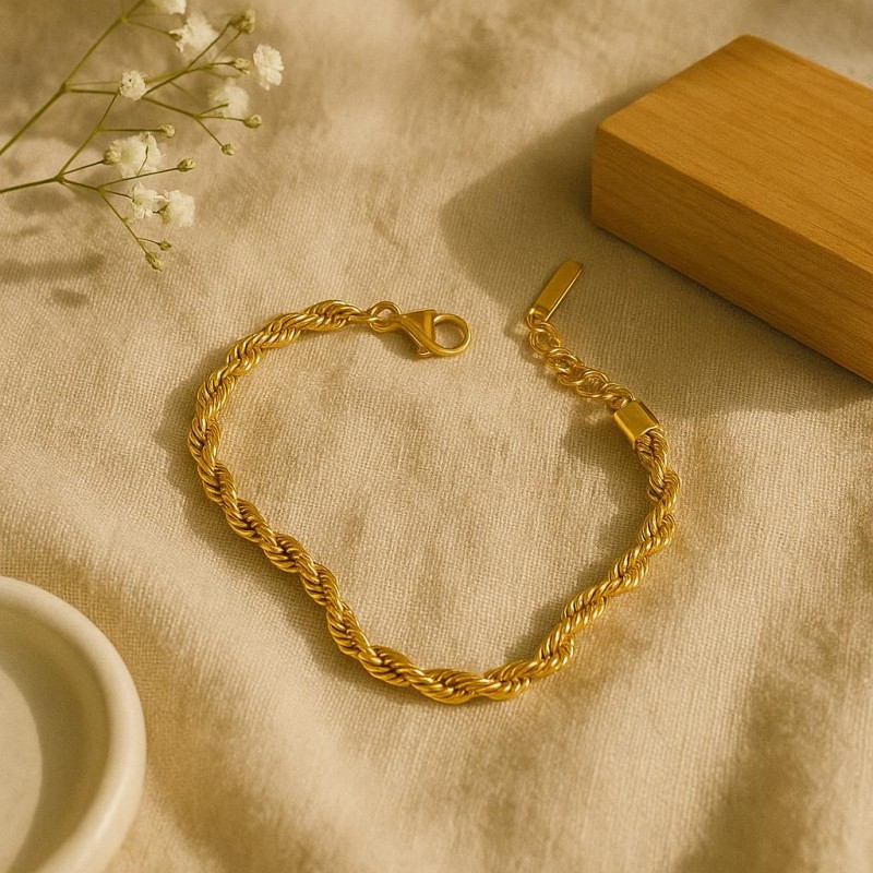 Bracelet Amporelle Acier doré - Maille torsadée 3mm