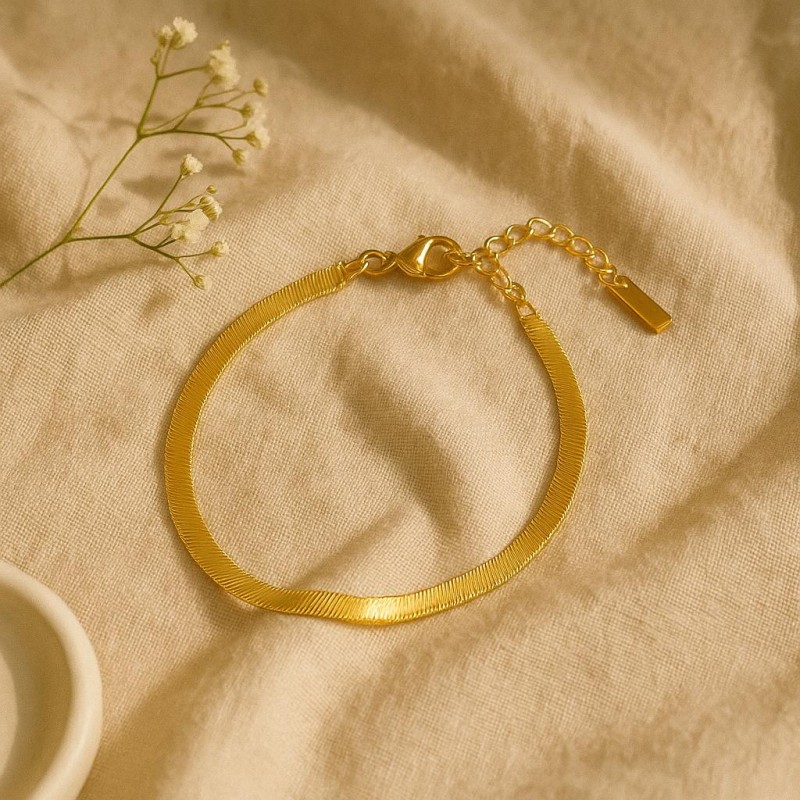 Bracelet - Amporelle - Acier doré - Maille plate 2mm