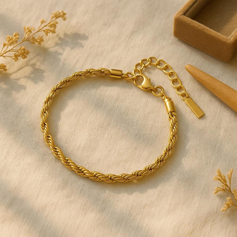 Bracelet - Amporelle - Acier doré - Maille torsadée 2mm