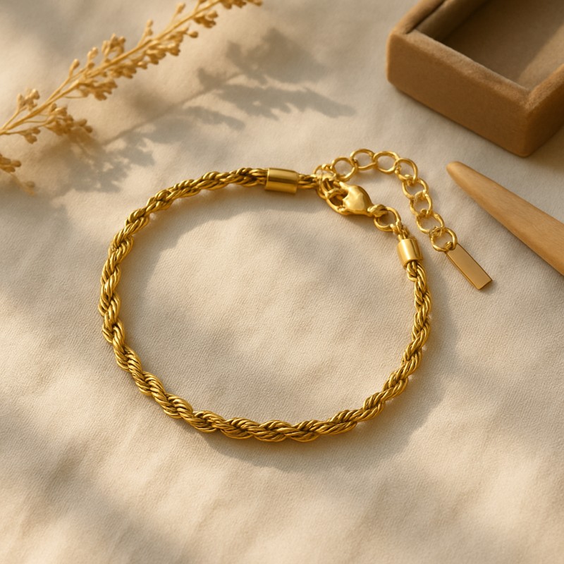 Bracelet Amporelle Acier doré - Maille torsadée 4mm