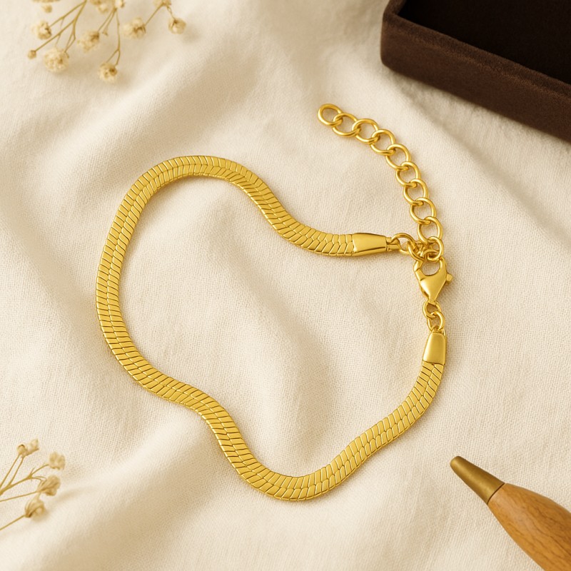 Bracelet Amporelle Acier doré - Maille plate 4mm