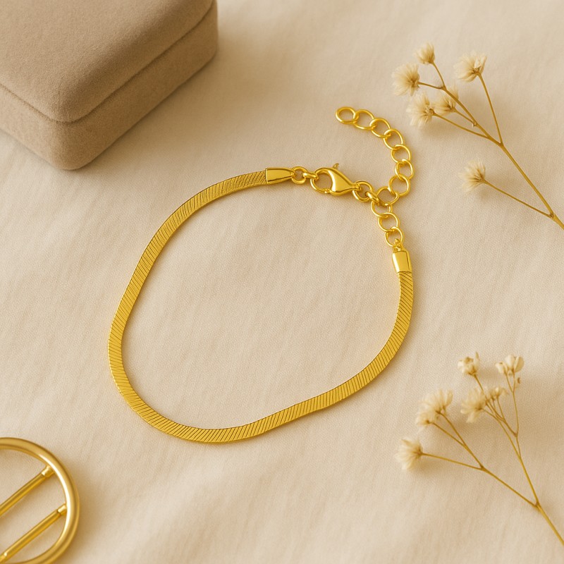 Bracelet Amporelle Acier doré - Maille plate 3mm