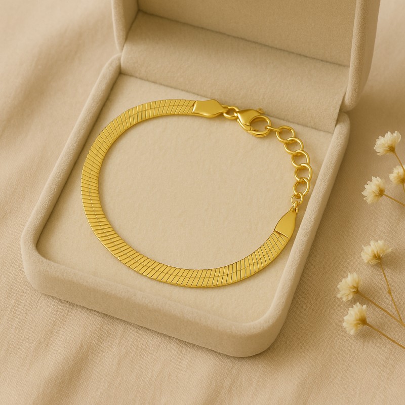 Bracelet de cheville Amporelle Acier doré - Maille plate 5mm