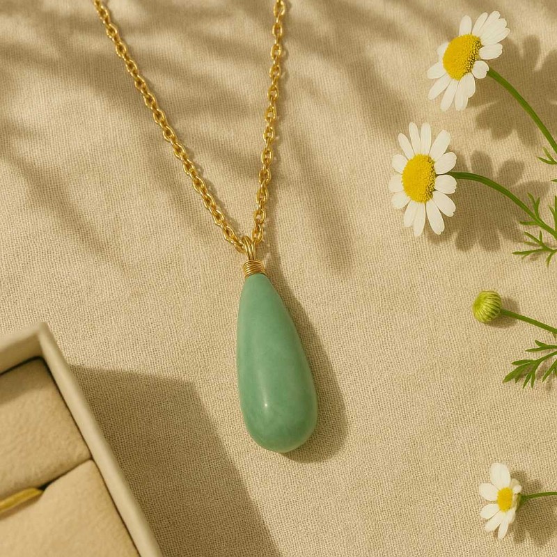 Collier Amporelle Acier doré - Goutte Pierre Synthétique