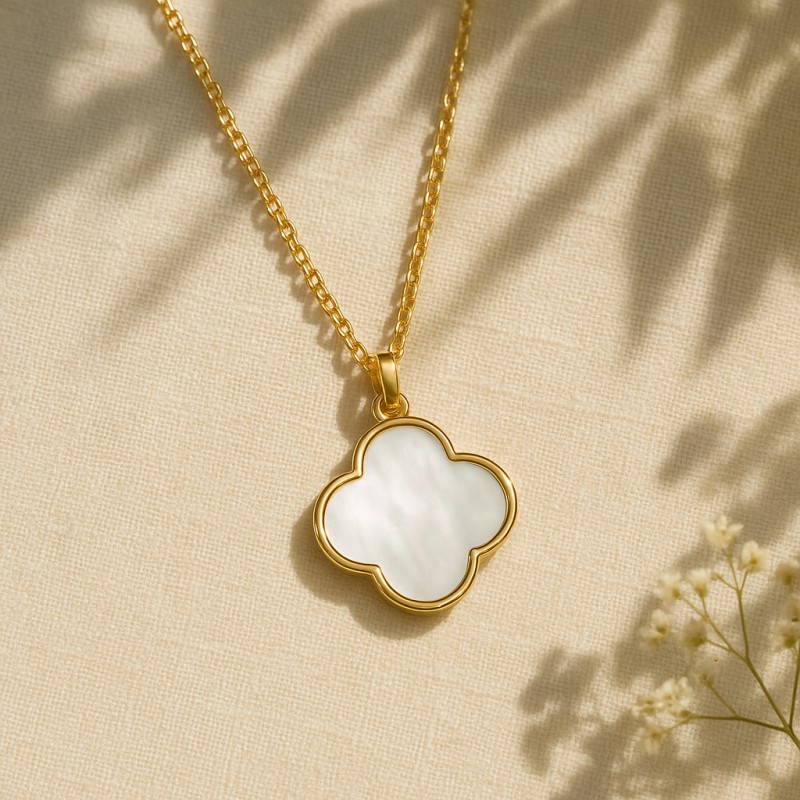 Collier Amporelle Acier doré - Trèfle Pierre Synthétique