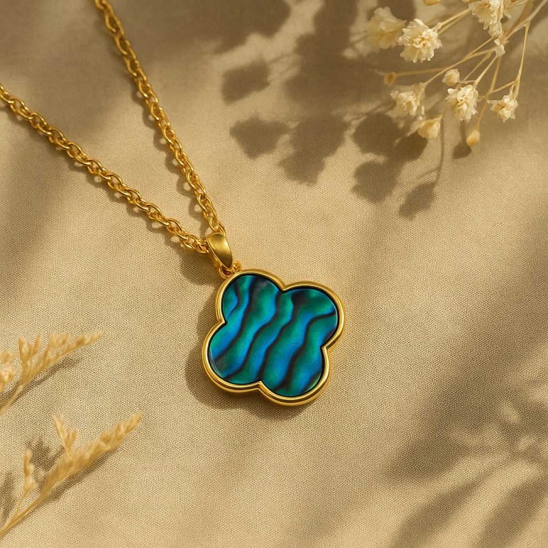 Collier Amporelle Acier doré - Trèfle Pierre Synthétique