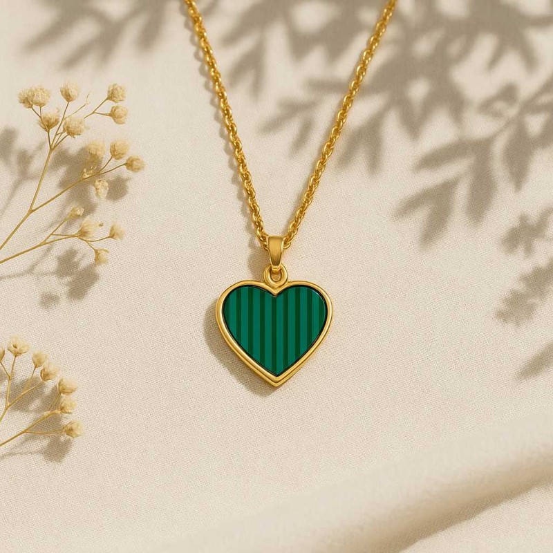 Collier Amporelle Acier doré - Coeur Pierre Synthétique