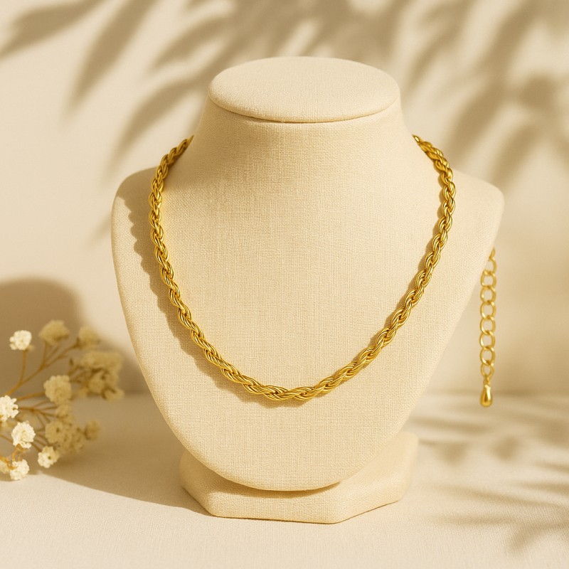 Collier Amporelle Acier doré - Maille torsadée 4mm