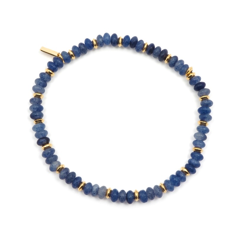 Bracelet Amporelle Acier doré -  Elastique Pierres synthétiques bleus