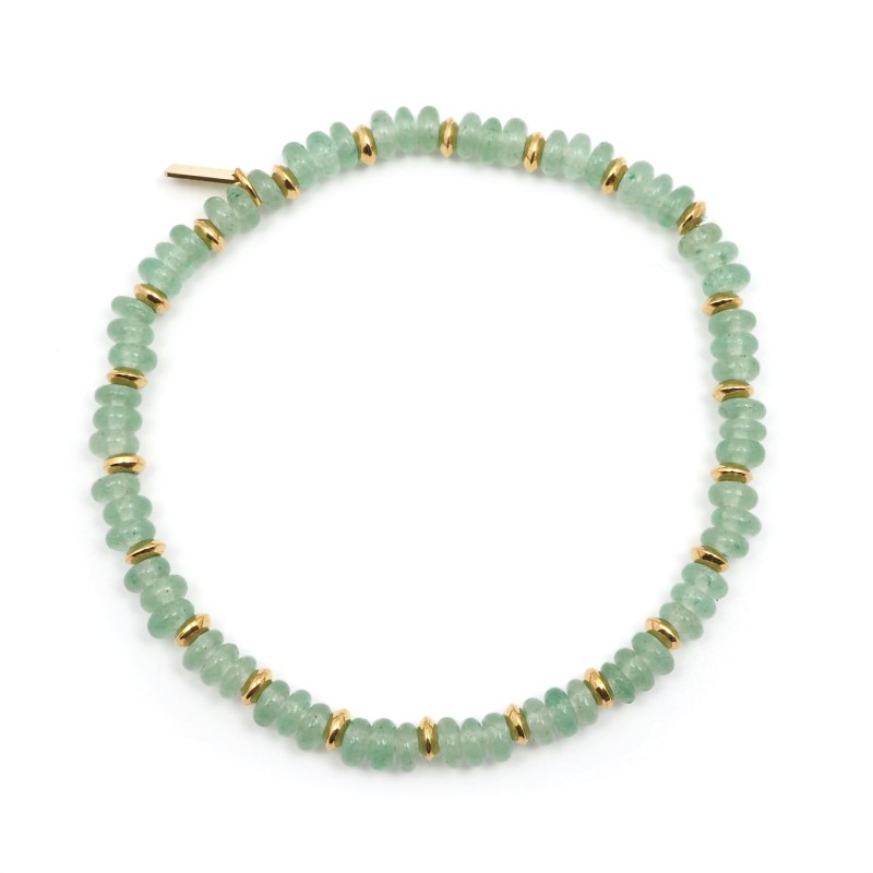 Bracelet Amporelle Acier doré -  Elastique Pierres synthétiques vertes