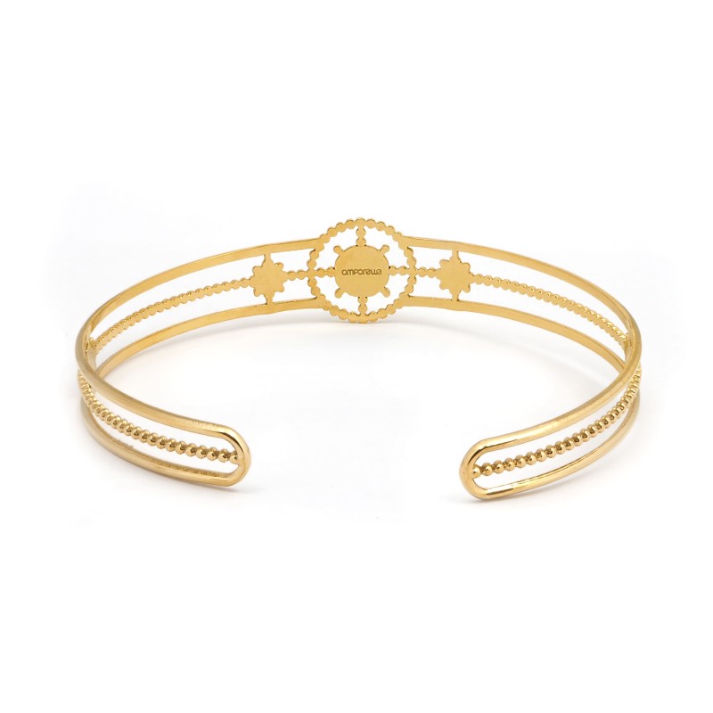 Bracelet Manchette Amporelle Acier doré -  Pierre synthétique verte