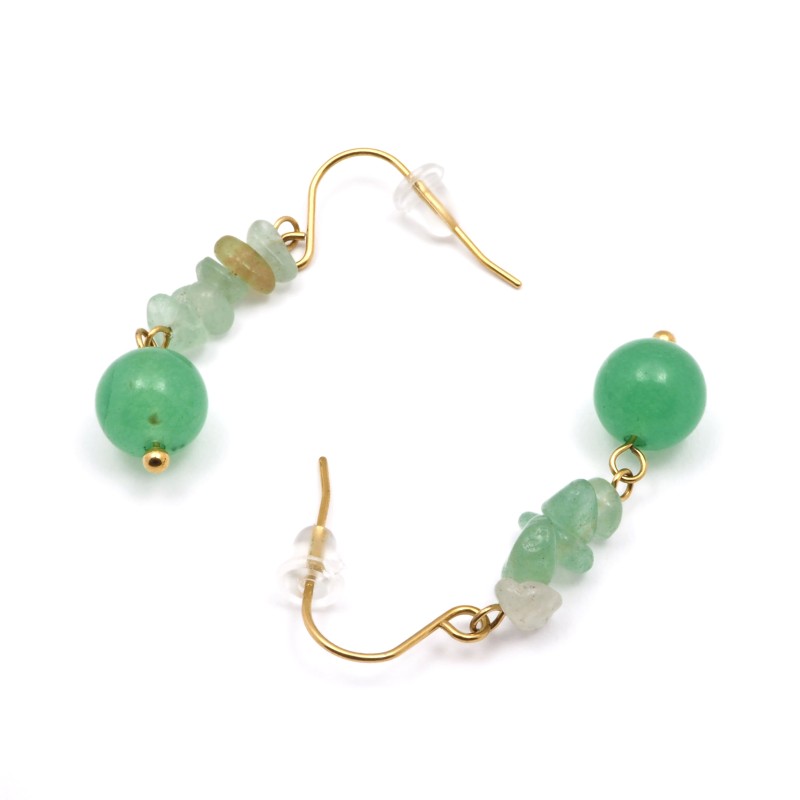 Boucles d'oreilles Amporelle Acier doré - Col de cygne Pierres Synthétiques vertes