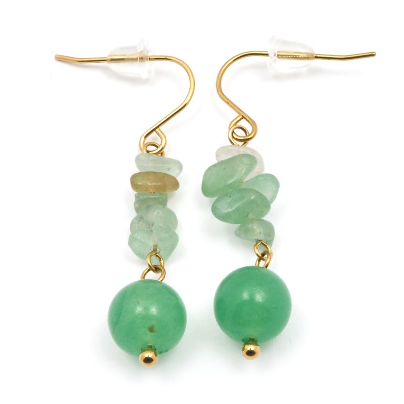 Boucles d'oreilles Amporelle Acier doré - Col de cygne Pierres Synthétiques vertes