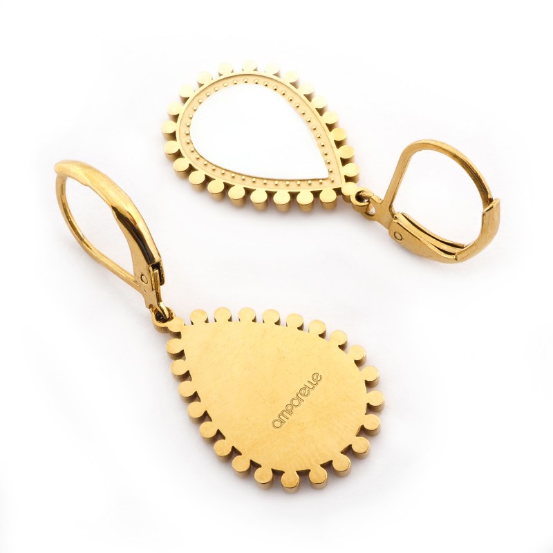 Boucles d'oreilles Amporelle Acier doré - Forme goutte effet nacre
