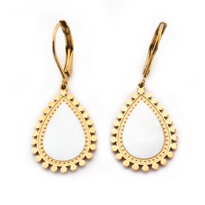 Boucles d'oreilles Amporelle Acier doré - Forme goutte effet nacre