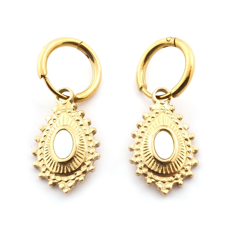 Boucles d'oreilles Amporelle Acier doré - Forme goutte effet nacre