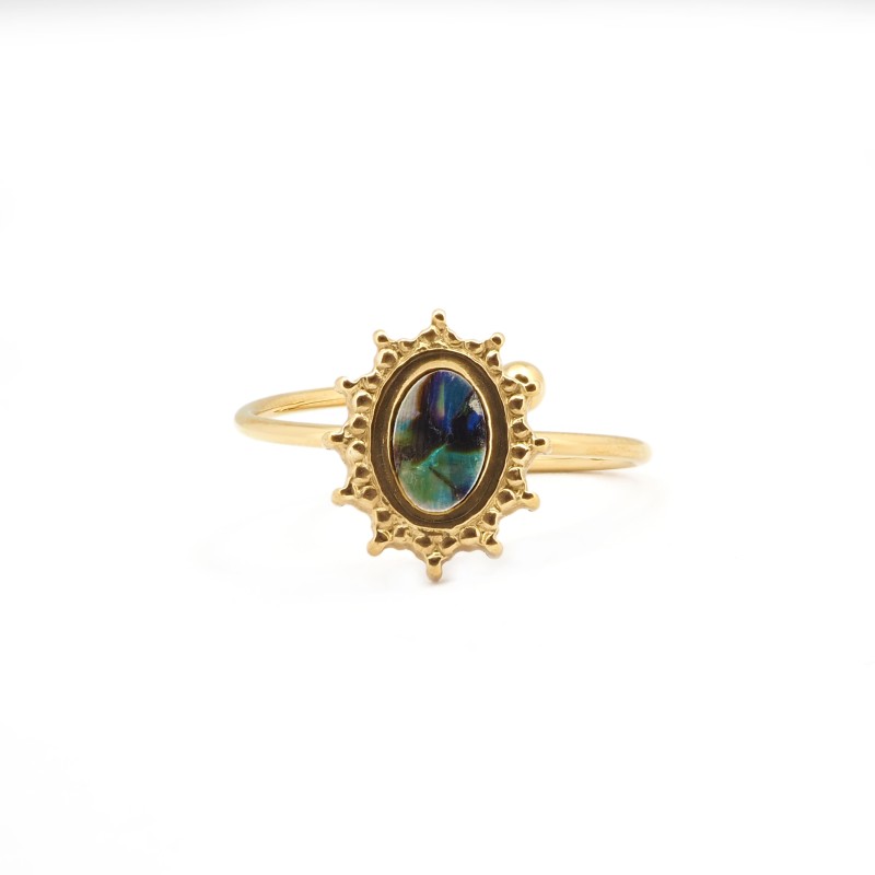 Bague Ajustable Amporelle Acier doré - Soleil Pierre synthétique multicolore