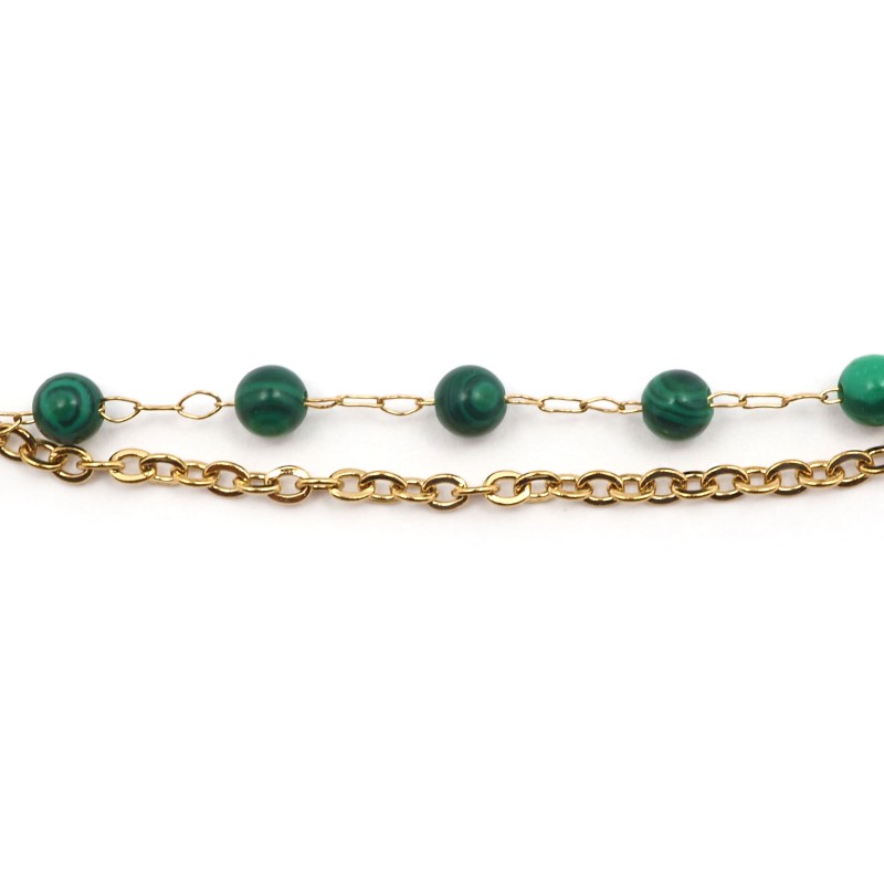 Bracelet Amporelle Acier doré - doubles rangs avec pierres vertes