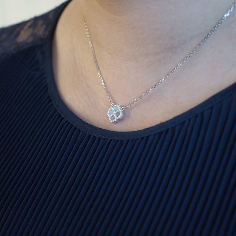 Collier Silver Pop Femme  Argent - Oxydes de zirconium et Nacre - Trèfle
