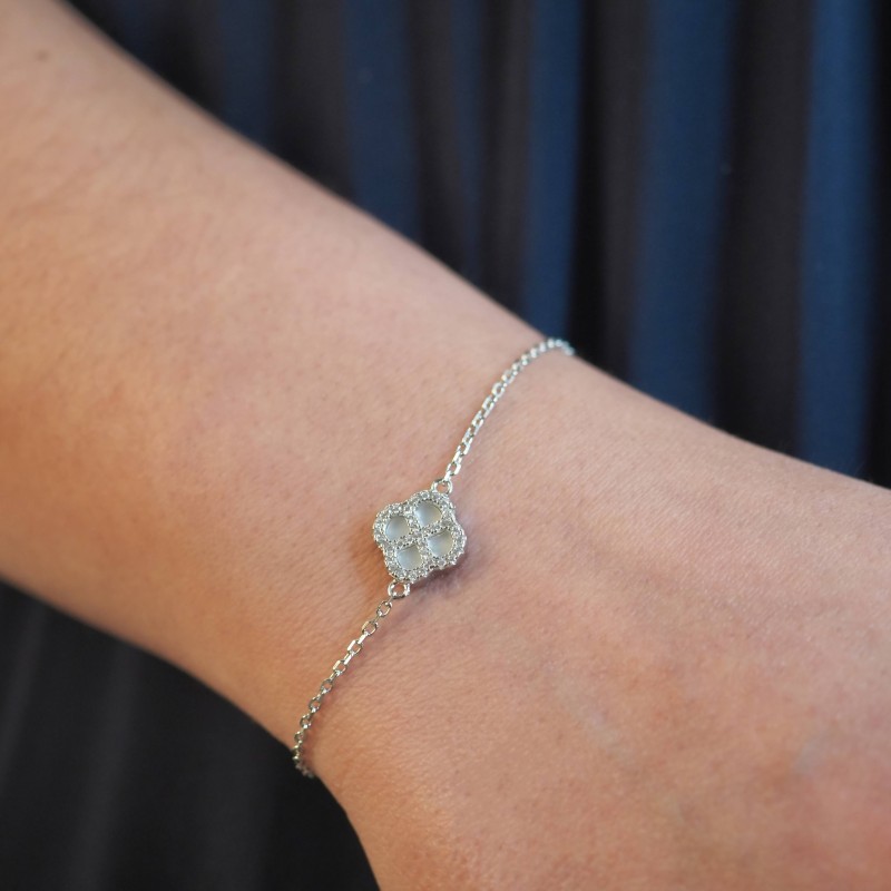 Bracelet Silver Pop  Femme - Argent - Oxydes de zirconium et Nacre - Trèfle