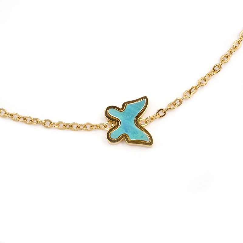 Bracelet de cheville Amporelle Acier doré - Papillons bleus