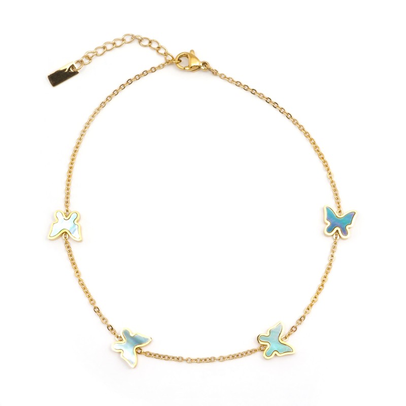 Bracelet de cheville Amporelle Acier doré - Papillons bleus