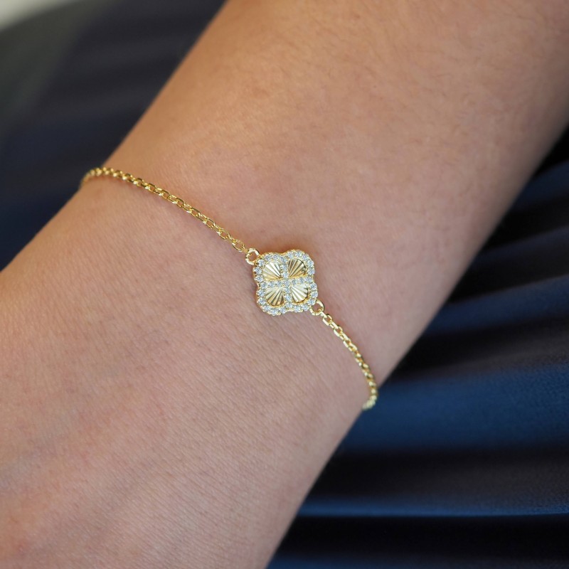 Bracelet Silver Pop - Femme - Argent Doré - Oxydes de zirconium - Trèfle