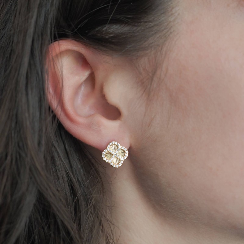 Boucles d'oreilles Silver Pop - Femme - Argent Doré - Oxydes de zirconium - Trèfle